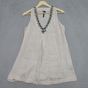 Kay Celine Shirt Women S Beige Silk Embellished Dressy Tank Boho Y2K Festival